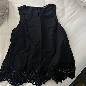 Banana Republic Black Floral Eyelet Trim Sleeveless Blouse